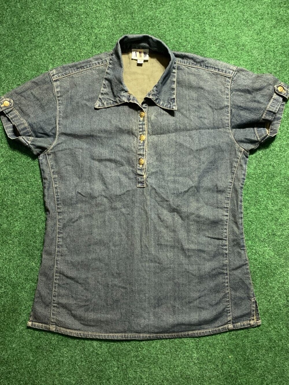 Y2K Women’s A.N.D. Denim Polo Shirt Mid-Wash 14
